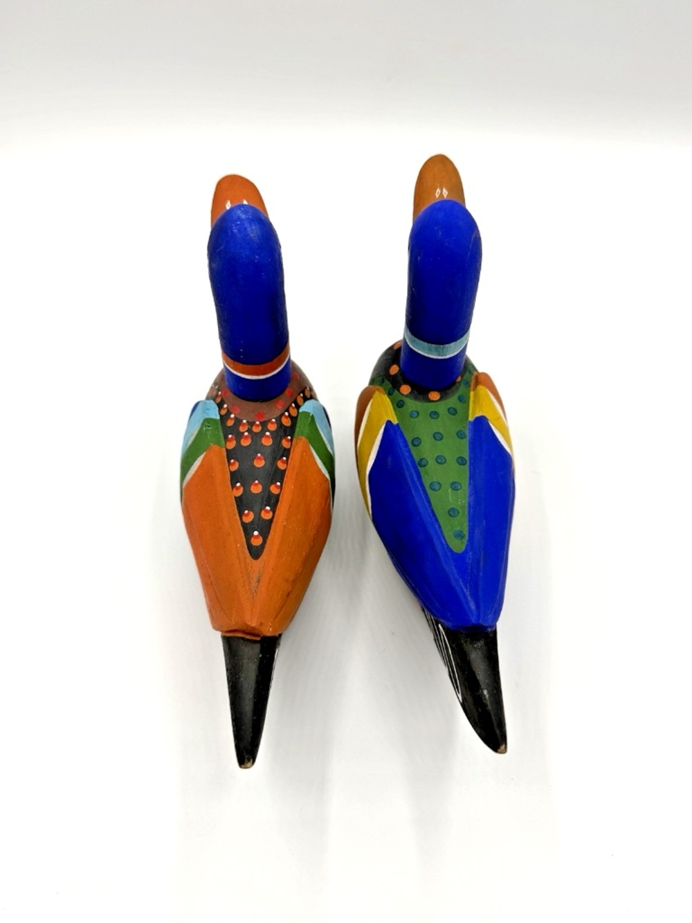 Hand Painted Wooden Duck Pair Figurines Folk Art Decor Wedding Ducks Set of 2 - Picture 11 of 16